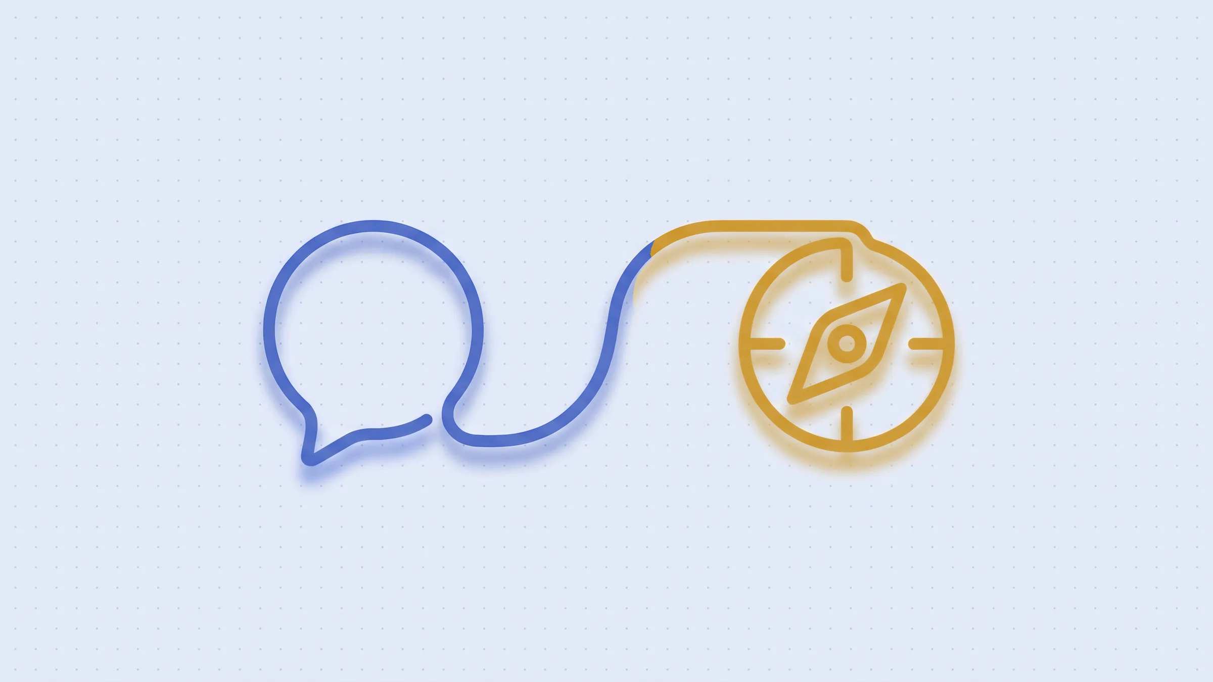 Neon line illustration: a speech bubble connected to a compass
