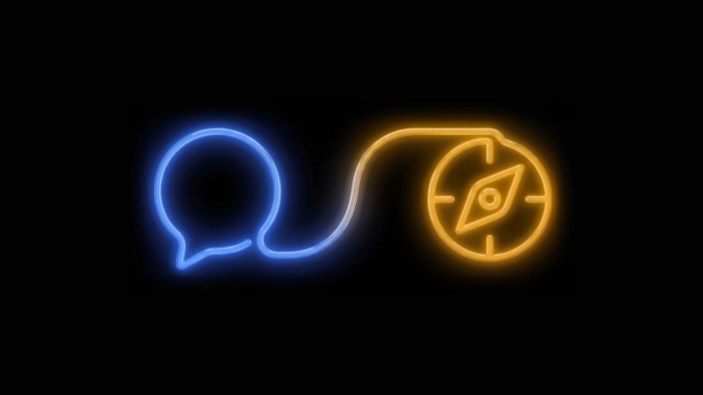 Neon line illustration: a speech bubble connected to a compass