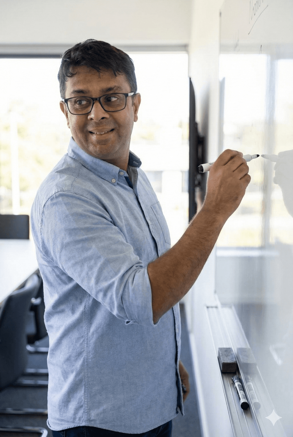 Sunny Patel explaining SEO strategy on a whiteboard